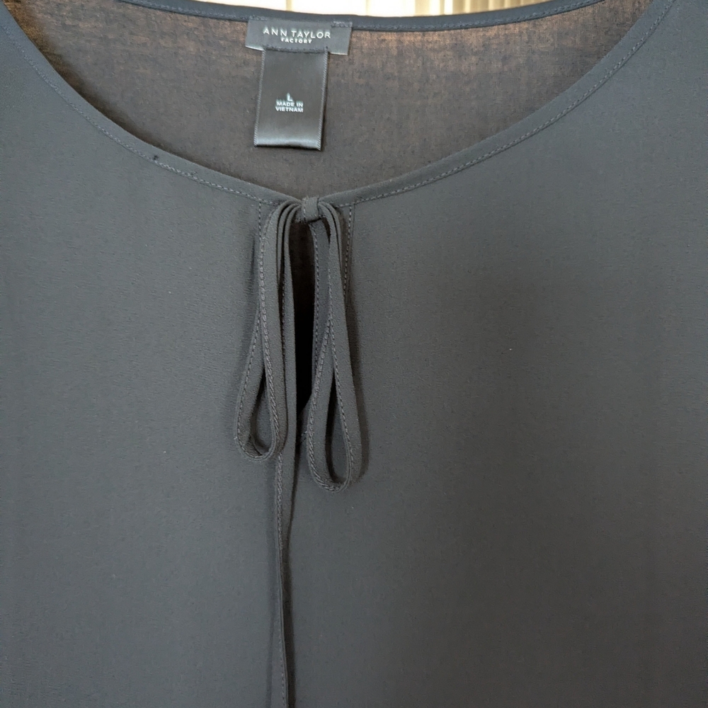 Ann Taylor Black Long Sleeve Blouse with Tie - Picture 2 of 6